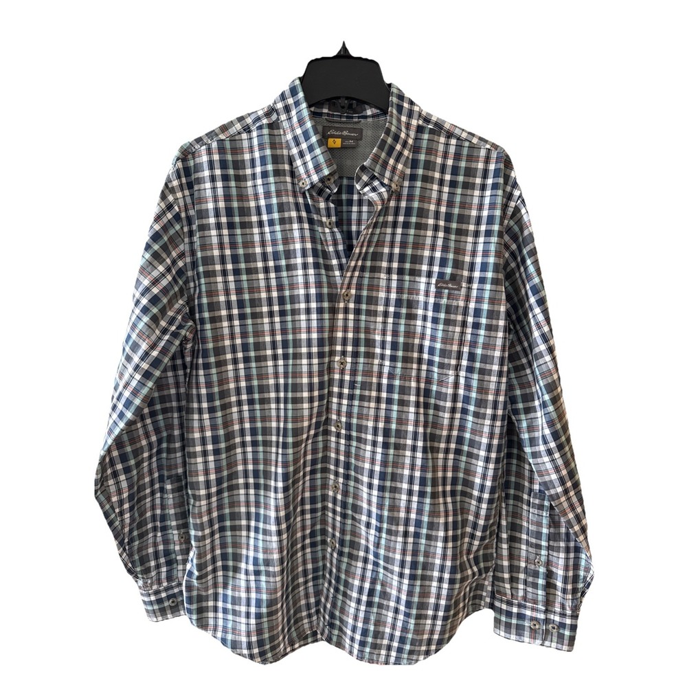 Eddie Bauer Men's‎ Travex Button Shirt Sz M Blue Plaid Classic Fit Wrinkle Free
